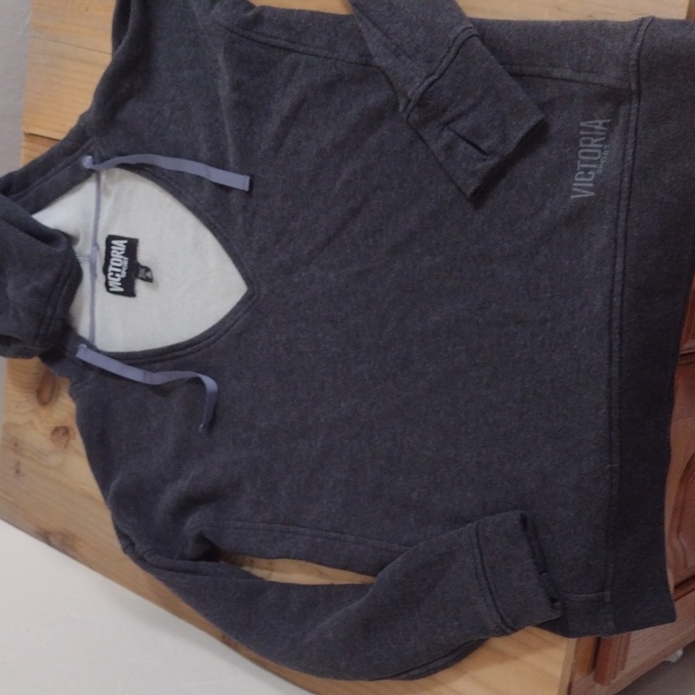 Victoria Sport Gray V-neck Hooded Oversized Sweatshirt Size S